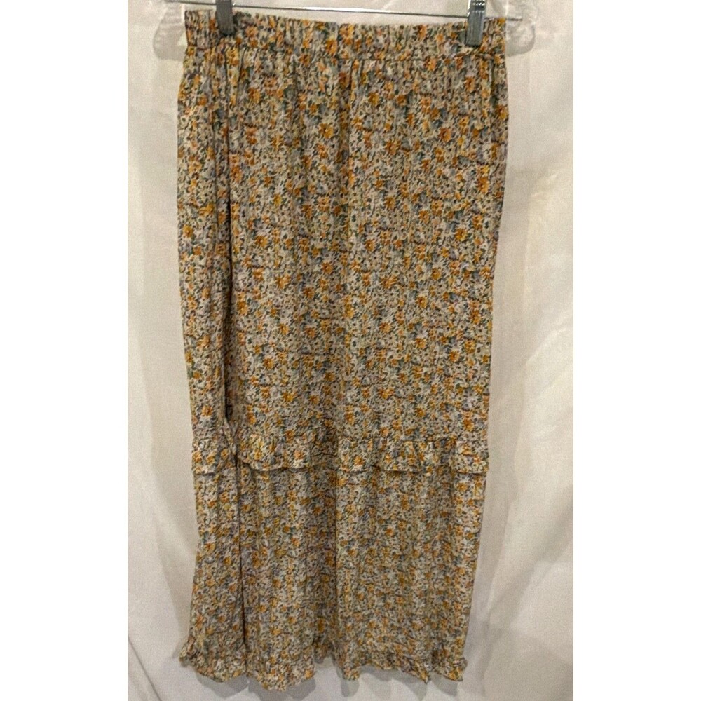 GiGo USA Women's Floral Tiered Ruffle Pull On Elastic Waist Maxi Skirt M
